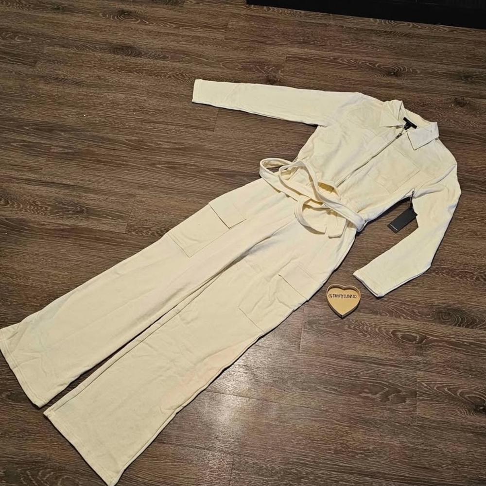 Forever 21 Cream Utility Jumpsuit with Belt